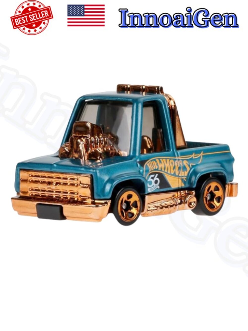 Hot Wheels Toon'd '83 Chevy Silverado Blue Gold 56th Anniversary Figurine NWT